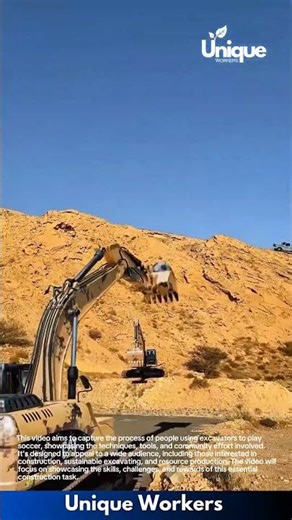 Excavator Playing Football: Heavy Machine Kicks Ball in Hillside Area