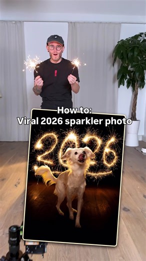 Try this viral photo idea for New Year’s 2026! 🎇 ⚠️ Safety note: Do not take photos with sparklers and your pet in the same shot. I took Zelda out of the room before doing the sparkler photos. Have fun experimenting with this idea ❤️ #dog #cat #2026 #newyear #sparkler