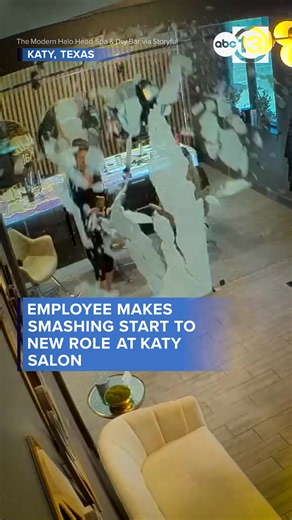 A brand-new employee made a smashing start to her career at a Texas salon, as the glass sliding door she was closing exploded into hundreds of tiny pieces, leaving her client and other employees stunned. ⠀ The Modern Halo Head Spa & Dry Bar in Katy said the employee went to gently close a door as she was preparing to bring products to a client seated behind a glass wall.