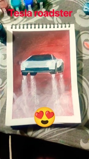 Tesla Roadster FLYING with Rocket Smoke?! 😱🚀 #shorts #drawing #art