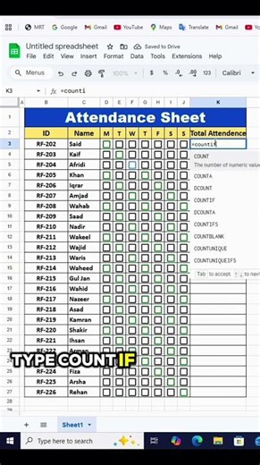 Excel Attendance Sheet with Automatic Calculation | Full Tutorial