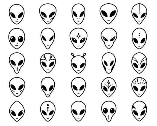 Alien SVG Icons Bundle – 25 Unique Black Outline Extraterrestrial Symbols, Bold Line Art, White Background, Cricut Silhouette, Eps, Dxf, Png - Etsy