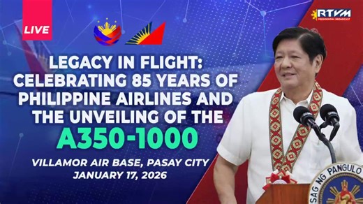 President Ferdinand R. Marcos Jr. joins Philippine Airlines (PAL), the country’s national flag carrier, in celebrating 85 years since its founding with the launch of the new PAL jingle and the unveiling of its newest aircraft, the Airbus A350-1000, at Lufthansa Technik Philippines in Colonel Jesus Villamor Air Base, Pasay City on January 17, 2026. Marking a significant milestone as Southeast Asia’s first, the highly anticipated A350-1000 serves as the next-generation widebody aircraft, poised to