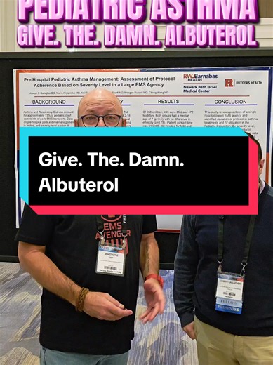 Kids can handle tachycardia. What they can't handle is hypoxia. If there was any intervention to be dogmatic about in pediatric emergency care, it's Albuterol in asthma. It is the first line intervention and timely intervention can make the difference between discharge and intubation. #EMS #EMTs #Paramedics #firstresponders