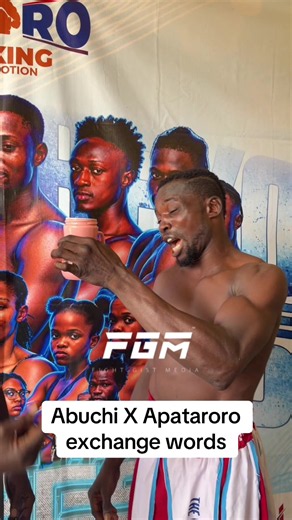 Batholomeh Abuchi and @apataroro_ exchange words today at the final face-off ahead of their rematch fight tomorrow night at Gbagada Girls Stadium, Bariga, Lagos. #fightgistmedia #boxing