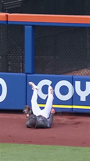 Carson Benge makes the catch at the wall 💪 #mets #mlb #baseball #sports #highlights