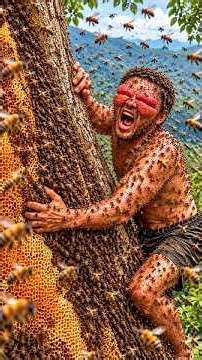 Risking it all! Harvesting a massive wild beehive at a height of 100 meters