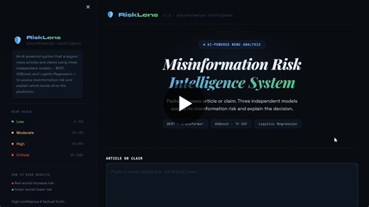 🚨 Most fake news detectors are too simplistic. They just say: Real or Fake. But misinformation isn’t that binary. So I built RiskLens — an AI system that actually measures how risky a piece of… | Preeti Antil