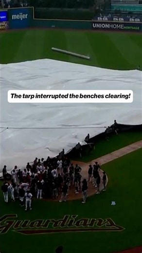 Tarp BREAKS UP Benches Clearing 🤣 #mlb #baseball #benchesclear #tarp #guardians #dbacks