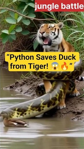 “Tiger vs Python Snake | Duck Rescue in the Jungle Lake!”#viralshort #tiger #junglelife