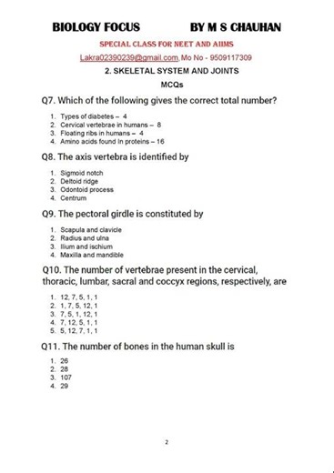 LOCOMOTION AND MOVEMENT SOLVED MCQs; TYPES OF MOMEMENT AND MUSCLE; SKELETAL SYSTEM; JOINTS TYPES;