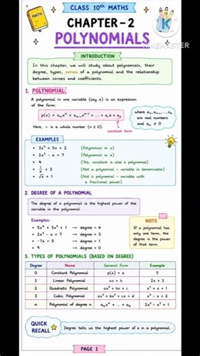 class 10th maths chapter 2 important notes 👍🏻✅🙏🏻