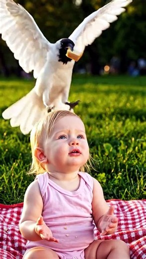 🐦🤍 A Kind White Crow Feeds a Baby 👶🍕