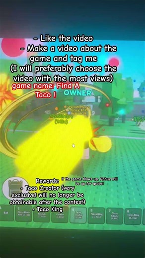 If you can’t find the game, go to my Roblox account: ls_3zs #roblox #gaming #giveaway #fyp #tacos