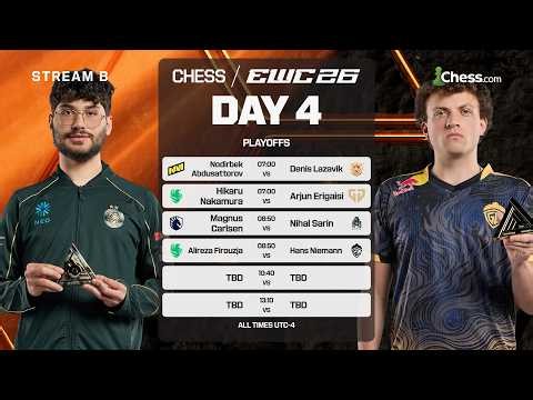 EWC 2026 - CHESS - Nodirbek v. Denis & Alireza v. Hans Headline Epic Matches! Playoffs | Stream B