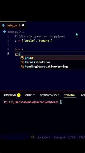 Identity Operators in Python Explained 📘#shorts #python