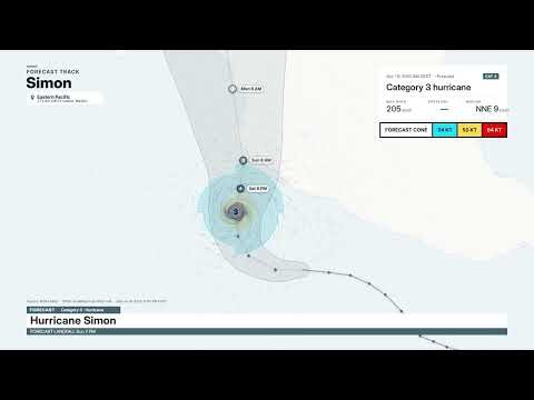 Tropical Storm Simon · Forecast track · Advisory 4 · 8 Oct 2026