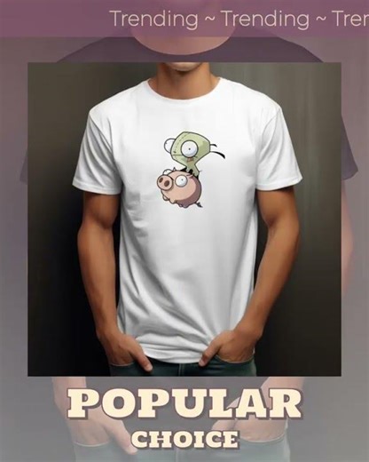 Fun Cartoon Alien and Pig T-Shirt for Fans of Quirky and Cute Characters