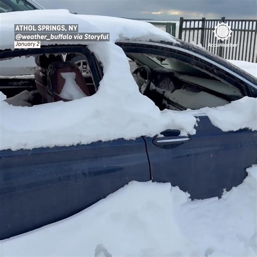 What happens when the windows are left down in winter ❄️ Along Lake Erie, icy weather turned this abandoned vehicle into a four-wheeled freezer. | AccuWeather