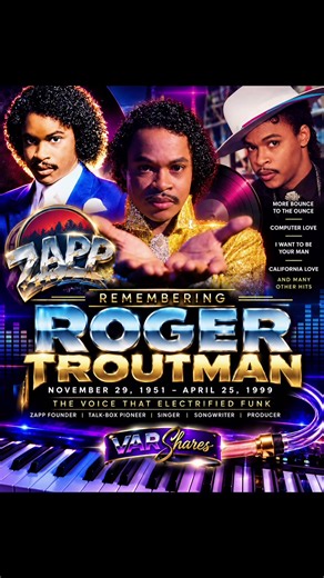 Remembering Roger Troutman (1951–1999), the legendary voice behind Zapp and a pioneer of the talk box. From “More Bounce to the Ounce” and “Computer Love” to “I Want to Be Your Man” and his unforgettable contribution to “California Love,” Roger helped shape the sound of funk, R&B, and hip-hop. 🎹 ——— #RogerTroutman #Zapp #FunkMusic #MusicLegends #VARshares