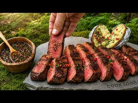 Hot Stone Filet Mignon in the Wild | Wilderness Cooking ASMR