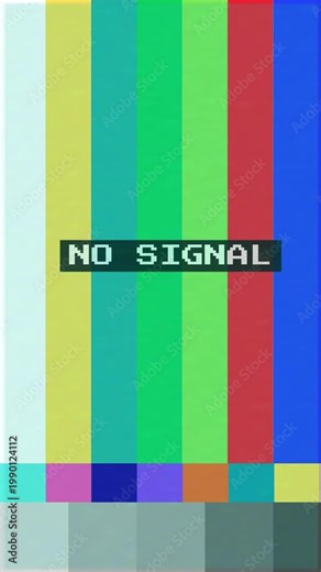Retro Television Test Pattern Displaying No Signal Message with Colorful Vertical Bars and Glitch Effect