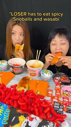 Spicy buldak ramen and Taco Bell race eating challenge! #food #eating #mukbang #burrito #challenge