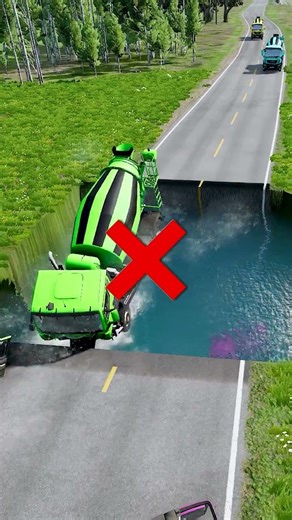 Mixer trucks passing water pit #36 | #carsvswaterpit #doublespeedbumps #beamngdrive
