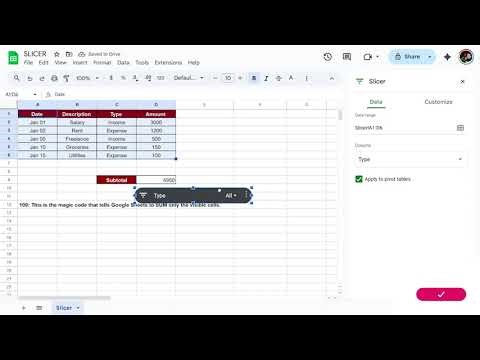 How to use SLICERS and SUBTOTAL in Google Sheets 📈.