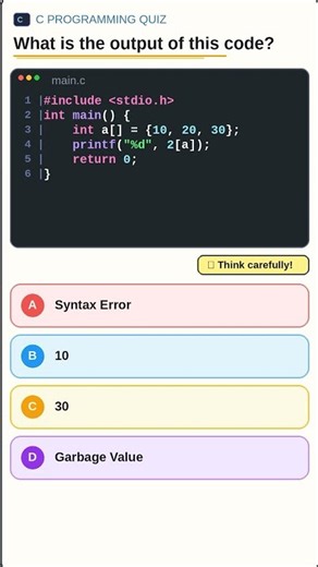 C Quiz: The 2[a] Array Syntax Trick #Shorts #viral #cprogramming #coding #programming #cquiz