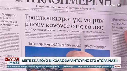 Εφημερίδες 02/05/2026: Τα πρωτοσέλιδα