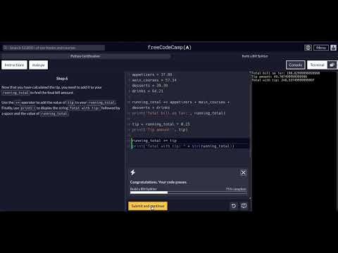 FreeCodeCamp - Python Project - Step 1 to 8 - Build a Bill Splitter - Full Module