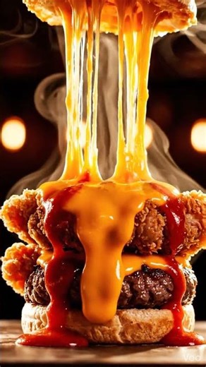 Volcano Giant Burger – Ultimate Cheese Explosion Burger Recipe! #food #crispyzingerburger