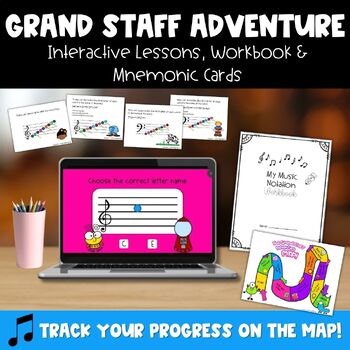 Treble and Bass Clef Note Reading Interactive Lessons + Workbook