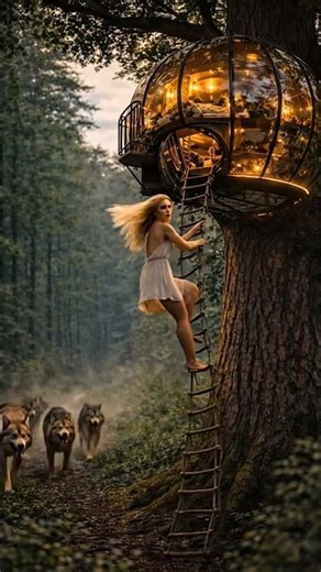 UNBELIEVABLE 😱 Satisfying | Hiding from a pack of WOLVES in a tree shelter! 🌲🐺 #wood​ #bamboo​