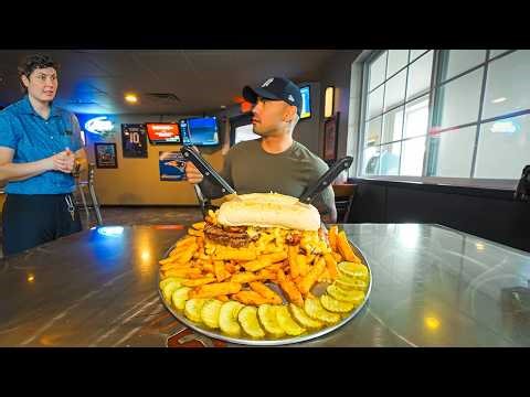 Most People Can’t Finish This GIANT CHEESY “Mac Attack” Burger Challenge!