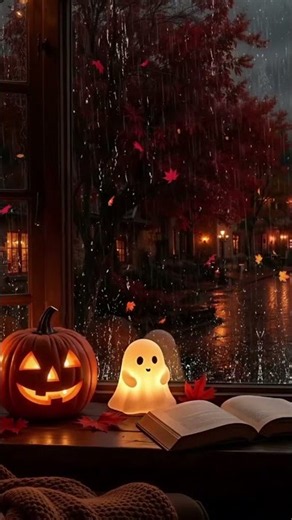 No Ads🍂🔥Halloween Rain Vibes by the Fireplace🌧️ #halloween #asmr #relaxing