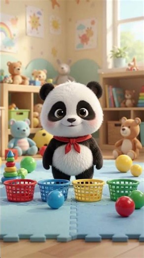 Baby Panda Sorts Colorful Balls 🔴🔵🟡🟢 | Biboo World #shorts