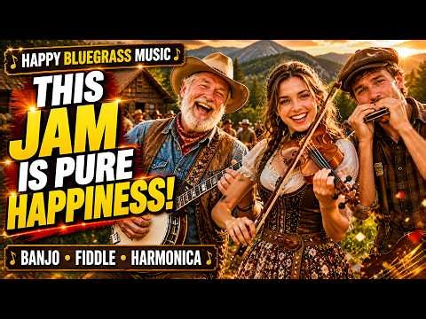 Happy Bluegrass Music 🎶 Fast Banjo, Fiddle & Harmonica Jam