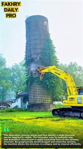 How This Massive Chimney Is Safely Demolished! #excavator #machine #tools #engineering #shortsviral