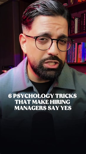 Save this so you never forget. You'll need it and Follow for more! 6 psychology tricks that make hiring managers say yes before the interview even ends 1. Stop answering. Start consulting. "From what I've seen, your biggest challenge is X. That's exactly the problem I've spent three years solving." You just became the solution, not a candidate. 2. Switch from "I" to "we" early. "The way we could approach this..." sounds like you already work there. 3. Use their exact words. Read their press rele