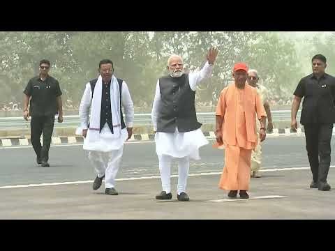 PM Modi plants a sapling ahead of the inauguration of the Ganga Expressway in Hardoi