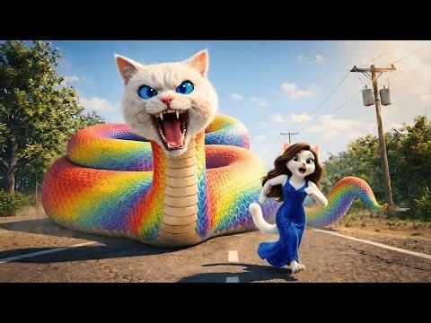 Giant Rainbow Snake Cat Chase! 😱 Cat Girl Runs for Her Life | Scary Cat Animation
