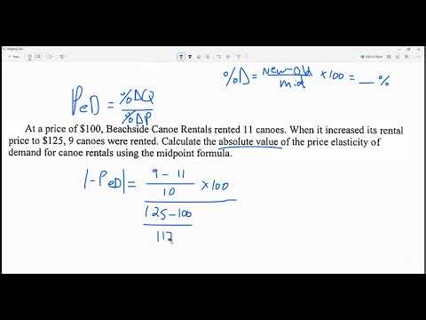 Solving for absolute value of price elasticity of demand with midpoint method example
