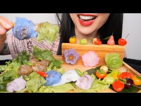 THAI SWEET & SAVOURY (LUK CHUP + TAPIOCA BALL + LAYER CAKE) ASMR EATING SOUNDS | SAS-ASMR