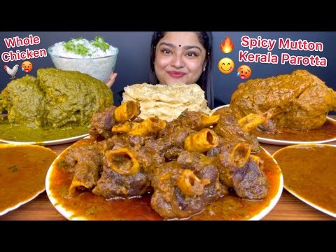 2 SPICY WHOLE CHICKEN, SPICY LAHORI MUTTON CURRY WITH BUTTER KERALA PAROTTA & BASMATI RICE, MUKBANG