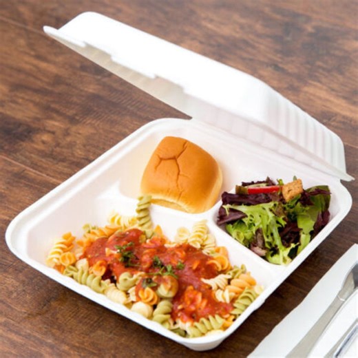200 Pack Bagasse Meal Box, 9 x 9 inch Three Compartments (3-CP), Biodegradable Clamshell Containers