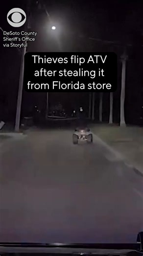 Wild dashcam footage captured the moment police successfully caught two thieves who stole a quad bike after a dramatic chase through Arcadia, Florida, on December 27. Arcadia Police Department Sergeant Rios observed the quad bike and notified nearby deputies where it was headed, with DeSoto County Sheriff’s Office assisting in the chase. The two thieves were arrested after crashing into a ditch and falling off the bike. | CBS News