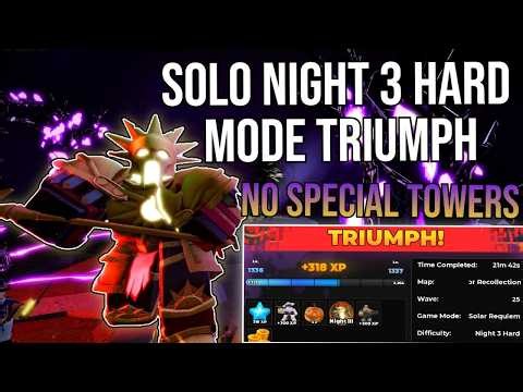 Solo Solar Requiem Night 3 HARD Mode Triumph NO Special Towers | Roblox TDS