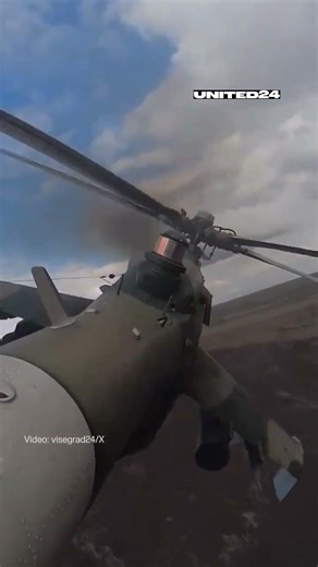 Ukrainian Mi-24 Helicopter Strikes Enemy Positions Using S-8 Unguided Rockets #warinukraine